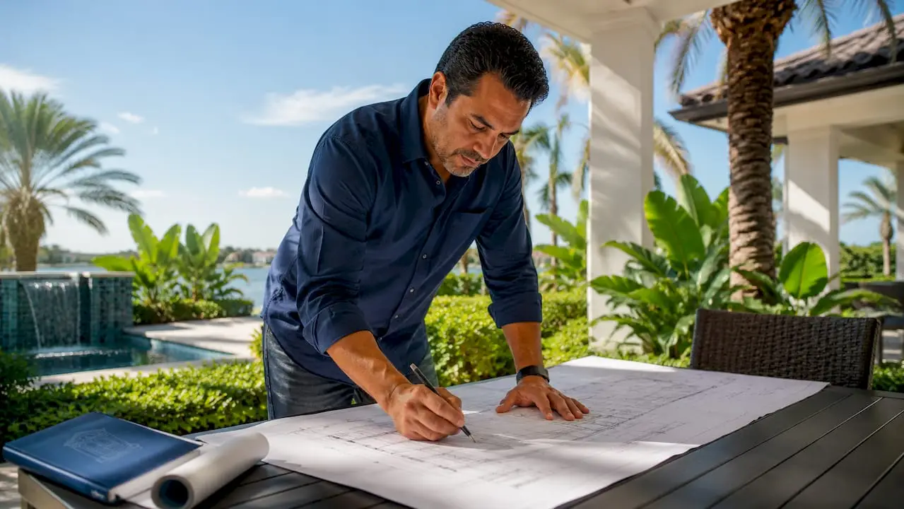 Man sketching custom home plans in bright studio