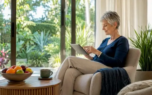 Woman in luxury accessible Tampa home living room